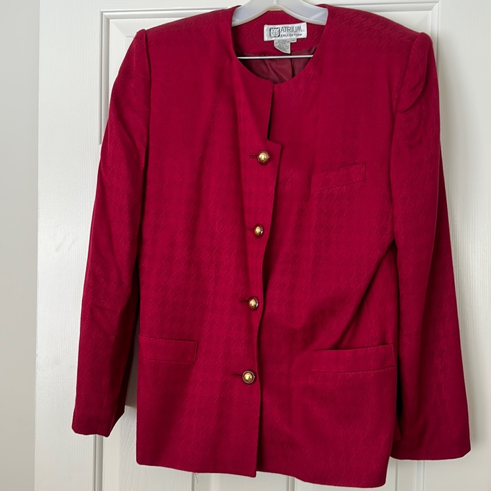 ATRIUM COLLECTION - 2 PC CRANBERRY SKIRT & JACKET SUIT, SIZE 12